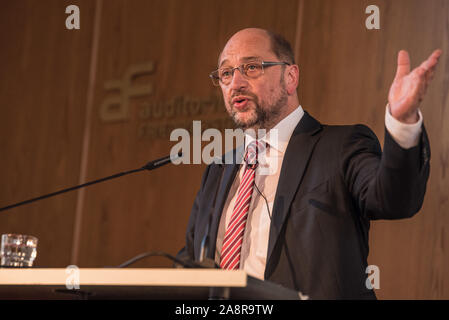 Martin Schulz speaking in 2017 during the campaign to become chancellor of Germany. Stock Photo