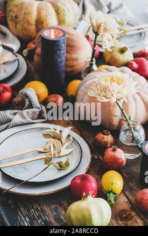 Fall table setting for Thanksgiving day family dinner Stock Photo