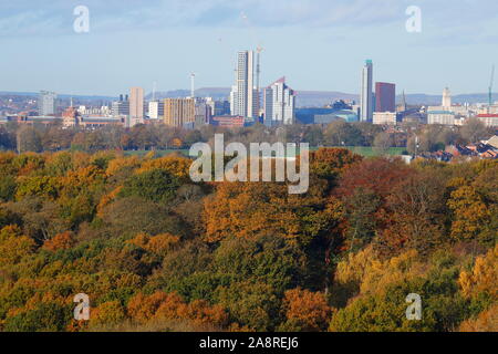 A scenic skyline of Leeds city from Temple Newsam golf course.Altus house will be the tallest building in Yorkshire once it's complete Stock Photo