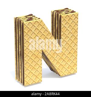 Waffles font with chocolate cream filling Letter N 3D rendering illustration isolated on white background Stock Photo