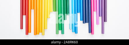 Panoramic shot of set of bright color felt-tip pens isolated on white Stock Photo