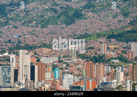View of downtown Medellin, Colombia from Nutibara hill. Stock Photo