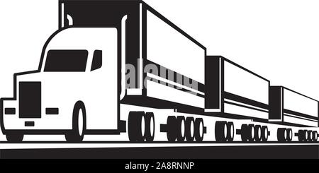 Truck train on tre road - vector illustration Stock Vector