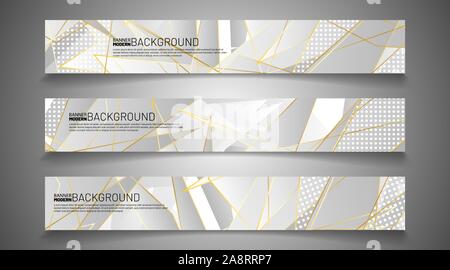 Collection of abstract banner backgrounds. Geometric shapes and circle patterns that overlap with gold lines. vector illustration of graphic design Stock Vector