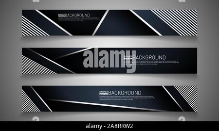 Collection of abstract banner backgrounds. Overlapping geometric shapes, dark blue, white lines. vector illustration of graphic design Stock Vector