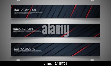 Collection of abstract banner backgrounds. Geometric shapes overlapping dark blue and shadow. vector illustration of graphic design Stock Vector
