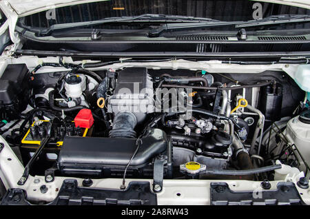 Close up detail engine cars. Stock Photo
