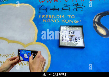 Freedom to Hong Kong , message on Lennon Wall Prague Stock Photo