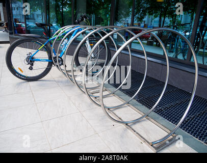 Voronezh, Russia -  June 11, 2019: Spiral bike holder for bicycle parking Stock Photo