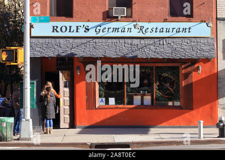 Rolf's, 281 3rd Avenue, New York, NY.  exterior storefront of a German restaurant in the Gramercy neighborhood of Manhattan. Stock Photo