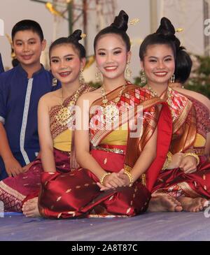 Ancient Siamese Buddhist Loy Krathong dancing celebrations Roi Et, Thailand Stock Photo