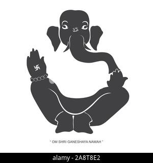 Om Ganesha. This graphic illustration Ganesha is one of the best known and most worshiped deities in the Hinduism, The beliefs of God to eliminate fai Stock Vector