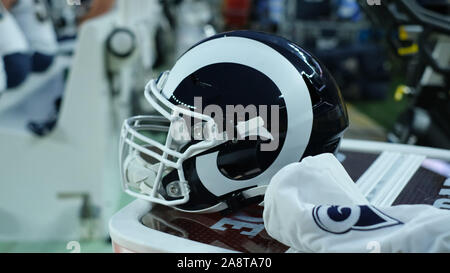 Pittsburgh, PA, USA. 10th Nov, 2019. Rams helmet during the Pittsburgh Steelers vs Los Angeles Rams at Heinz Field in Pittsburgh, PA. Jason Pohuski/CSM/Alamy Live News Stock Photo