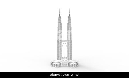 3d rendering of the malaysian twin towers isolated in white background ...