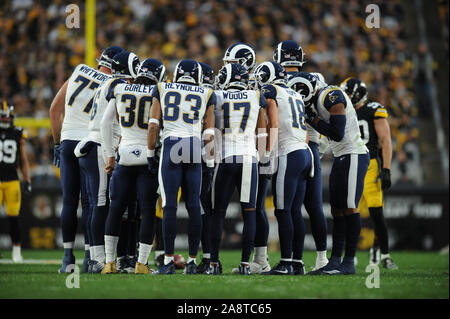 Pittsburgh, PA, USA. 10th Nov, 2019. Rams offense during the Pittsburgh Steelers vs Los Angeles Rams at Heinz Field in Pittsburgh, PA. Jason Pohuski/CSM/Alamy Live News Stock Photo