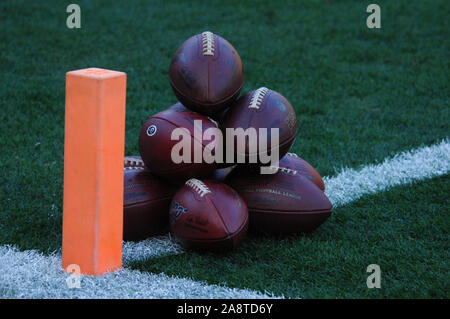 Pittsburgh, PA, USA. 10th Nov, 2019. Game footballs during the Pittsburgh Steelers vs Los Angeles Rams at Heinz Field in Pittsburgh, PA. Jason Pohuski/CSM/Alamy Live News Stock Photo