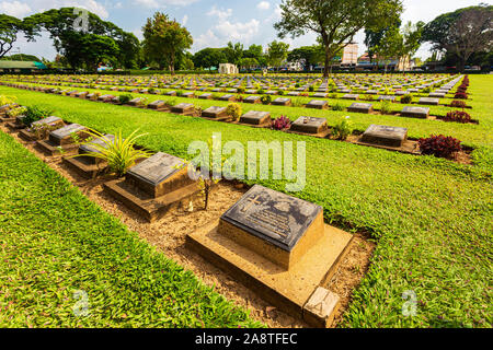Kanchanaburi, Thailand - October 6, 2019: Kanchanaburi War Cemetery (Don Rak), Graveyard for Soldiers and Captives Allied prisoners of World War II wh Stock Photo