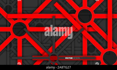 abstract vector background. Red geometric shapes overlap gray colors on a dark background.Ilustrasi desain dalam EPS 10 Stock Vector