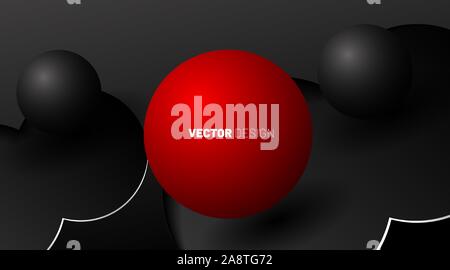 abstract vector background. 3D shapes of red balls and gray balls on a dark background. Illustration of design in EPS 10 Stock Vector