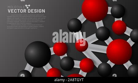 abstract vector background. red and black molecules with shadows on a dark background. 3D illustration of circle connected in EPS 10 Stock Vector