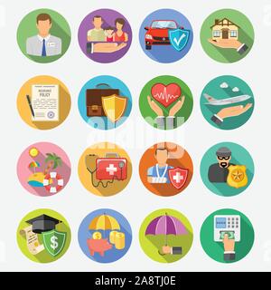 Insurance Flat Icons Set Stock Vector