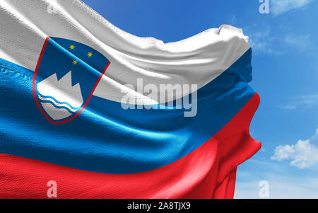 Slovenia waving flag against blue sky Stock Photo - Alamy