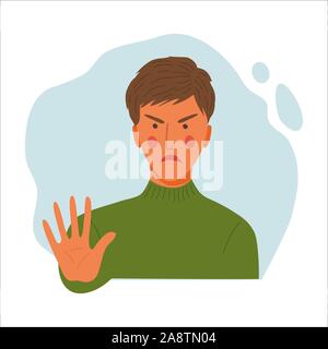 Women emotional portrait, hand drawn flat design concept illustration of girl, female face and stopping arm avatar. Vector icon Stock Vector