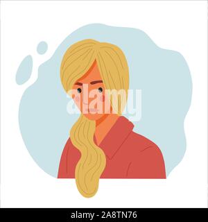 Emotional Women portrait, hand drawn flat design concept illustration of sad girl, happy female face and and shoulders avatars. Vector icon Stock Vector
