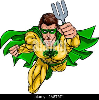 Super Gardener Superhero Holding Garden Fork Stock Vector