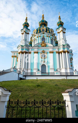 Baroque St. Andrew's Church (Cathedral of St. Andrew, 1747 - 1754), designed by the imperial architect Bartolomeo Rastrelli. Kiev, Ukraine Stock Photo