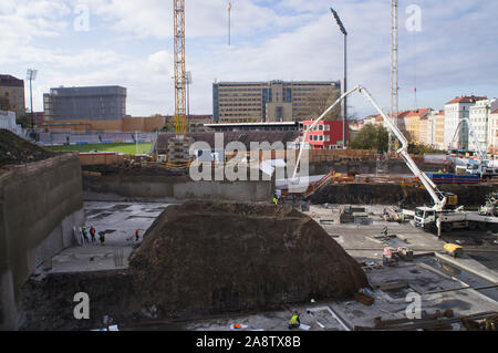 The construction site of development project Viktoria Zizkov Center build by the Viktoria Zizkov company, a subsidiary of CTR group, situated near the Stock Photo