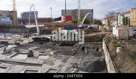 The construction site of development project Viktoria Zizkov Center build by the Viktoria Zizkov company, a subsidiary of CTR group, situated near the Stock Photo