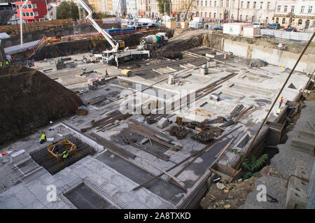 The construction site of development project Viktoria Zizkov Center build by the Viktoria Zizkov company, a subsidiary of CTR group, situated near the Stock Photo