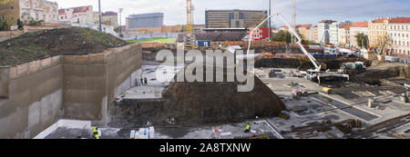 The construction site of development project Viktoria Zizkov Center build by the Viktoria Zizkov company, a subsidiary of CTR group, situated near the Stock Photo