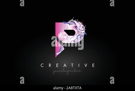 P Letter Artistic Purple Paint Flow Icon Logo Design. Creative Ink Flowing Letter Icon Design Vector Illustration. Stock Vector