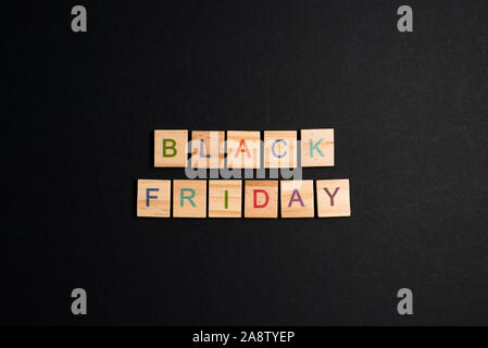 BLACK FRIDAY  word on a black background. Concept of online and digital shopping and marketing Stock Photo