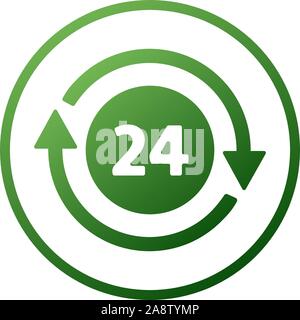 Open around the clock, 24 hours a day icon isolated on white background. Stylized green vector icon Stock Vector