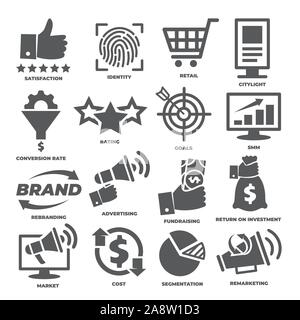 Business management icons Marketing and cost process Stock Vector