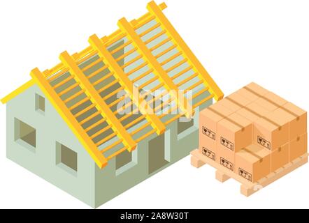Home construction icon, isometric style Stock Vector