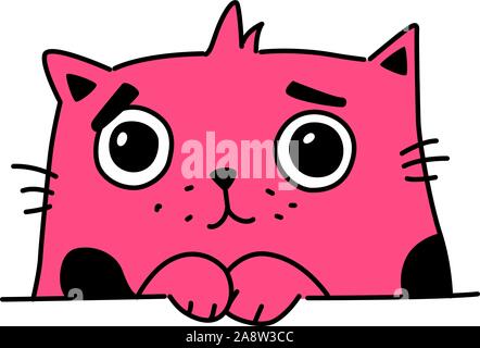 Illustration of a cute kitty. Vector. Pink cute cat. Flat kawaii style. Stock Vector