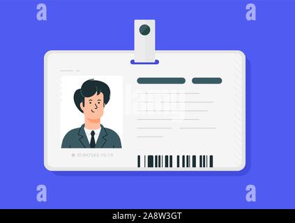 Plastic man identification cards. Vector. Car driver license isolated on a blue background. Flat cartoon style. Student, corporate pass. Stock Vector