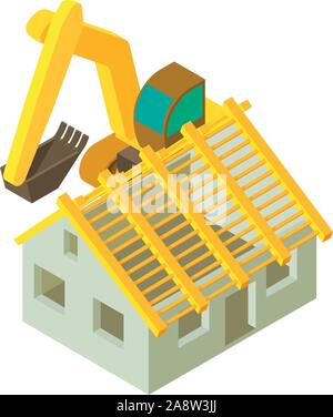 Excavation work icon, isometric style Stock Vector