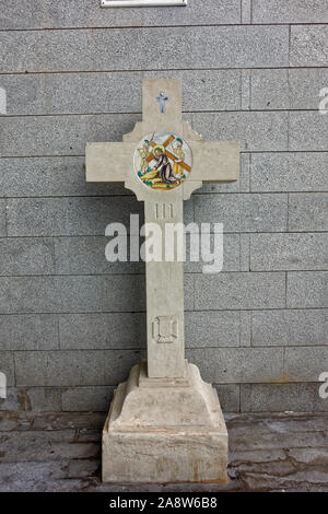 A cross marking the route of the Alicnte to Santa Faz Pilgrimage undertaken during Easter week or Seman Santa in calle Virgen de Soccoro Alicante Stock Photo