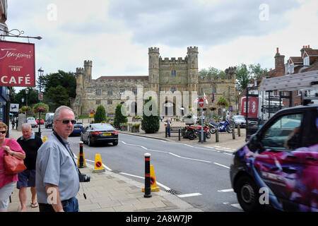 Battle Abbey from the high street, in battle, near hastings, east sussex, england in summer Stock Photo