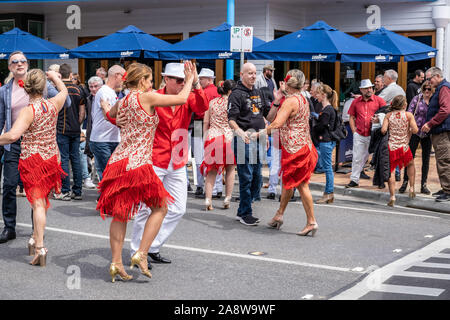 Melbourne, Australia - October 20, 2019: Street dancers dancing with the crowd at Mornington Music festival Stock Photo