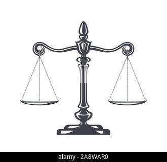Scales of justice vector illustration. Weight Scales, Balance. Concept law and justice. Legal center or law advocate symbol. Libra in flat design. Jur Stock Vector