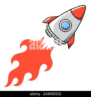 Space rocket launch. Project start up concept. Cartoon spaceship vector illustration Stock Vector
