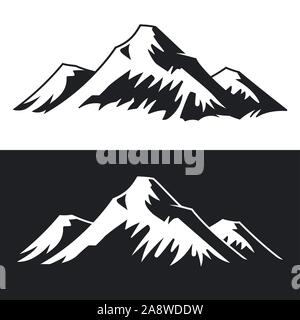 Mountains landscape black white set vector illustration silhouette outdoor camping travel icon Stock Vector