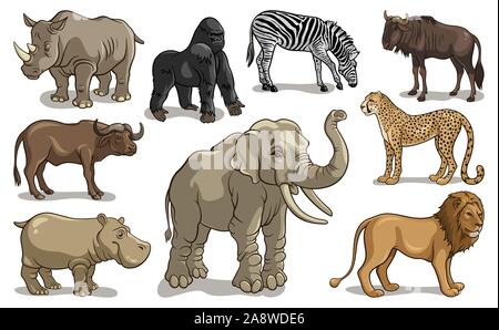 African Savannah Wild Animal Set. Lion, Rhino, Zebra, Buffalo, Giraffe