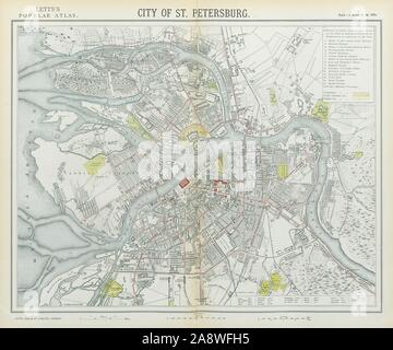 SAINT PETERSBURG antique town city map plan. Tramways. LETTS 1883 old Stock Photo